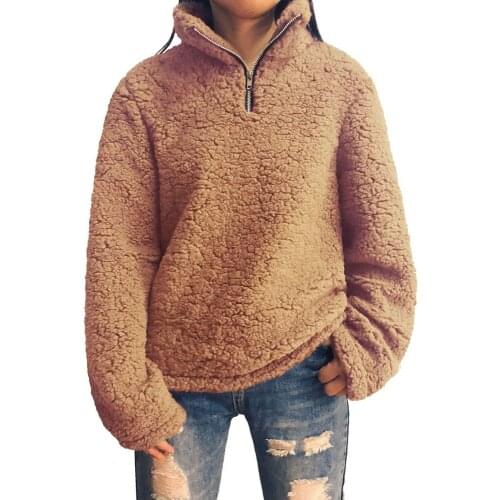 2018 Winter Warm Women Hoodies Clothes Fluffy Cotton Turtleneck Pullovers Zipper Knitted Streetwear Jumper Knitwear Female Tops