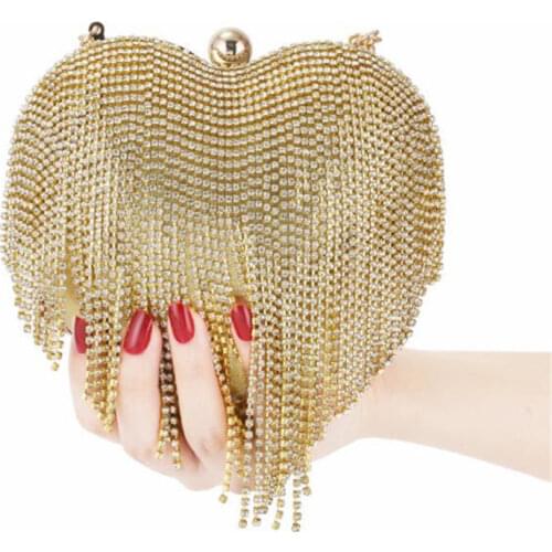 2020 women diamond wedding clutch bags tassel banquet wallets for ladies heart shaped party shoulder bags with chain MN1586