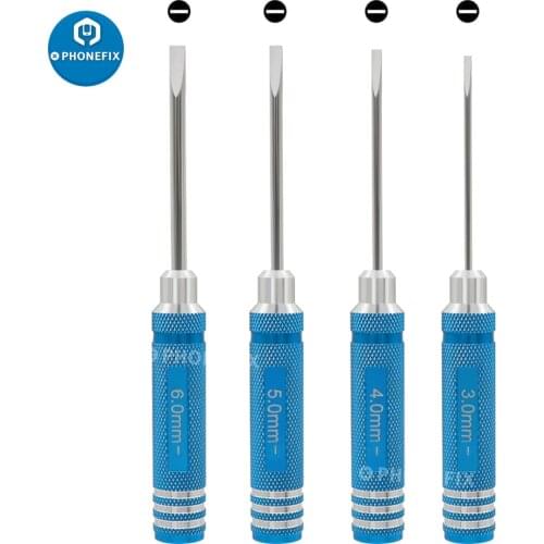 3.0/4.0/5.0/6.0mm Slotted Screwdriver Wrench Tool 3.0mm 4.0mm 5.0mm 6.0m Slotted Blade Tip Screw Drivers for RC Car Multi-Axis