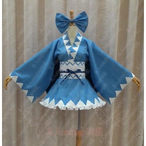 Touhou Project Cirno Anime Custom Made Blue Kimono Cosplay Costume