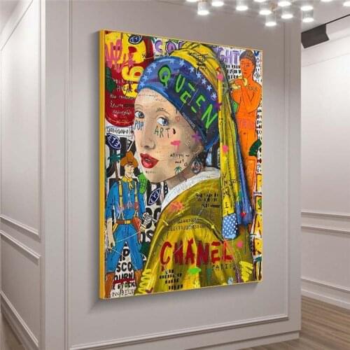 Graffiti Wall Art Girl with a Pearl Earring Canvas Paintings Famous Street Art Posters And PrintsWall Pictures for Home Decor