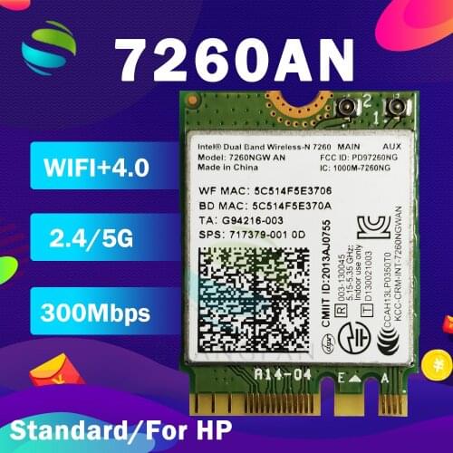 Intel Dual Band Wireless-N 7260NGWAN 7260NGW 7260AN SPS 717379-001 300Mbps+ BlueTooth4.0 NGFF PCIe wifi wireless Card