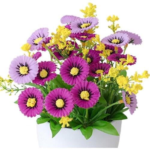 Artificial Flower Pot Chrysanthemum Desktop Decor Plastic Everlasting Fake Potted Plant for Home Balcony