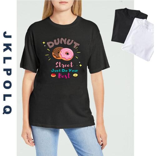 JKLPOLQ Summer Womens T-shirt XS-3XL Cotton Dunuts Street Jast Do You Best Cute Dunut Lover Print O-neck Cartoon Tee