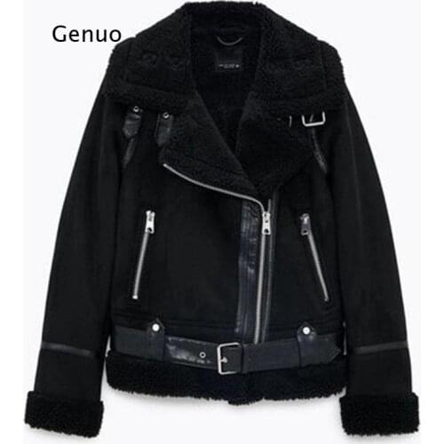 Faux Fur Leather Jacket Women Wool Coat Winter Thick Motorcycle Jackets Vintage Suede Lambswool Coats Loose Outwear Women Jacket