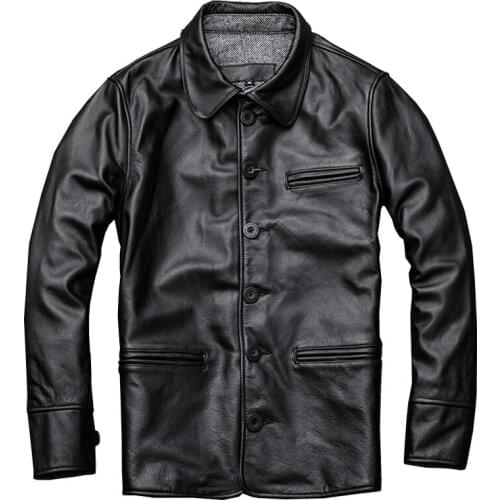 Fast Free Shipping Mens Long Natural Calf Skin Coat Single Breasted Long Coat Male Turndown Collar Autumn Winter Clothing