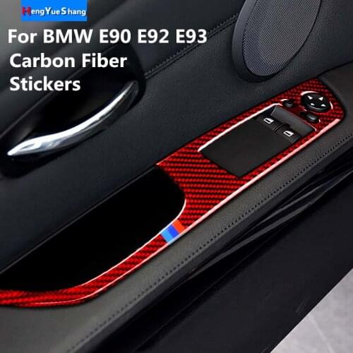 For BMW E90 E92 E93 M Performance Carbon Fiber Stickers Window Lifter Control Window Switch Decor Armrest Panel Trim Car Styling