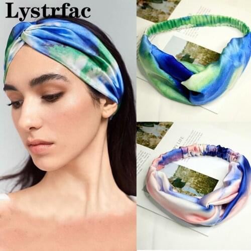 Lystrfac New Retro Dye Pattern Headband for Women Cross Top Knot Elastic Hairband Twisted Headwrap Female Hair Accessories