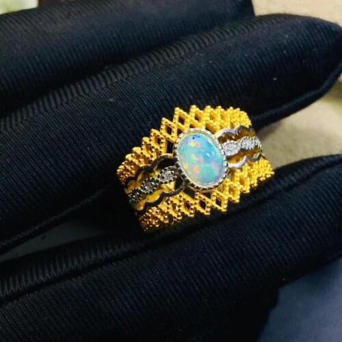 New Arrival Real and Natural Opal Ring Solid 925 Sterling Silver For Women Colour Gem Stone Rings Fine Jewelry