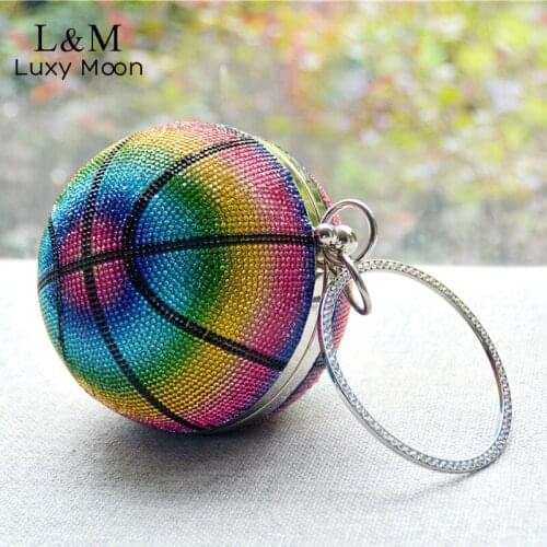 New Basketball Clutch Bags for Women Diamonds Luxury Designer Handbag And Purse Round Mini Female Rhinestone Evening Bag X445H