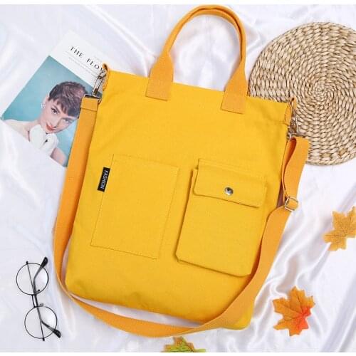 Girls Solid Canvas School Book Hand Bags Big Large Capacity Summer 2021 White Black Laptop Casual Crossbody Shoulder Bag