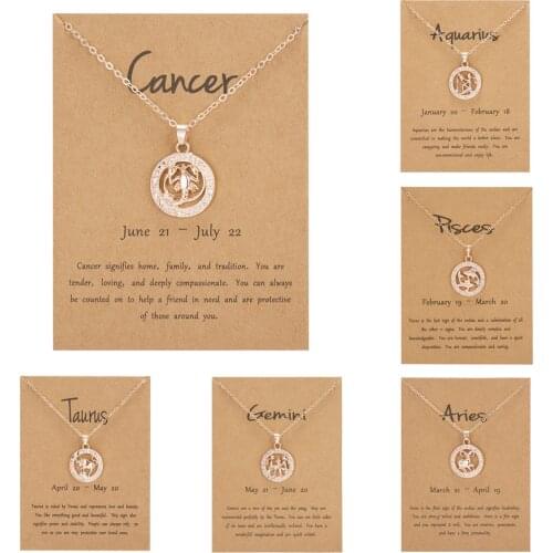 12 Horoscope Zodiac Sign Necklace Women Men Rosegold Constellation Pendant Necklace Aries Leo Gemini Birthday Party Jewelry Gift