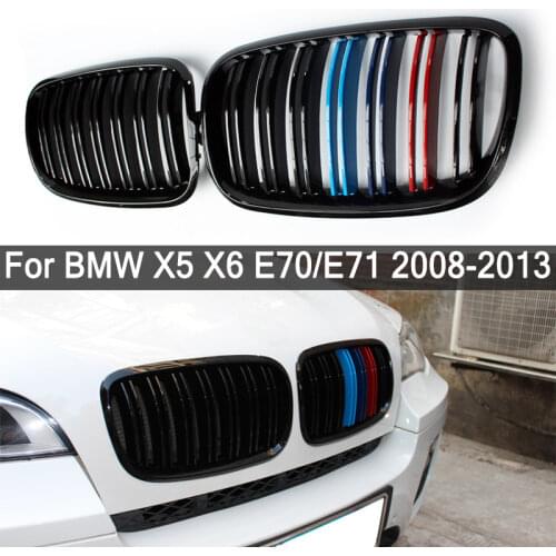 A Pair Left Right Gloss Black/M Color Double Slat Car Kidney Grille Front Bumper Grill For BMW X5 E70 X6 E71 2007-2014