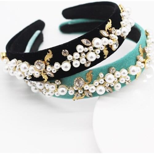Baroque pearl headband flannel new European and American style fashion metal leaves rhinestone ladies hair accessories 819