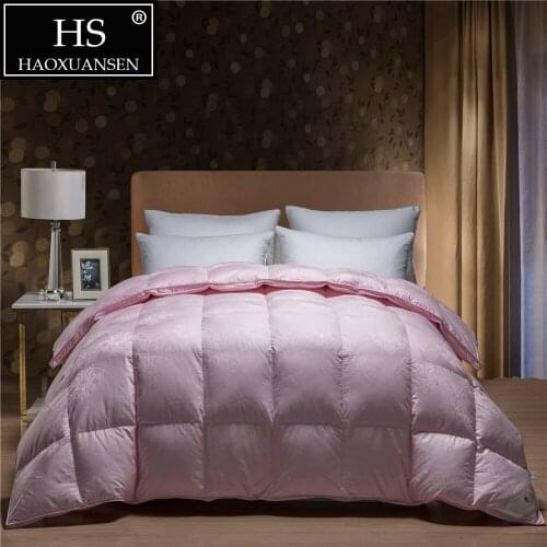 HS Filling Power 800 High density 100%Egyptian cotton 80S Fabric Pink Goose Down Quilt King Queen Size White Duvet Winter