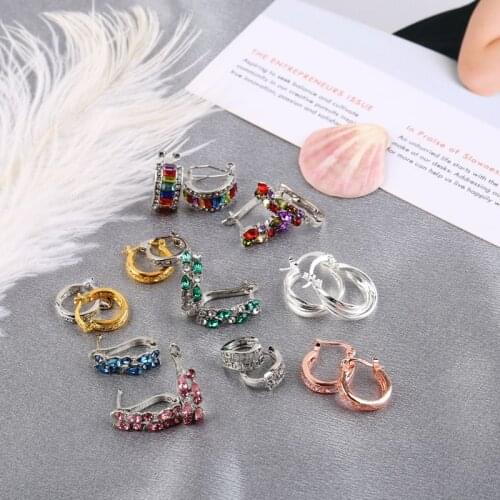 Luxury Zircon Metal Hoop Earrings for Women Multicolor Small Simple Round Ear Rings Party Wedding Jewelry 2021 New