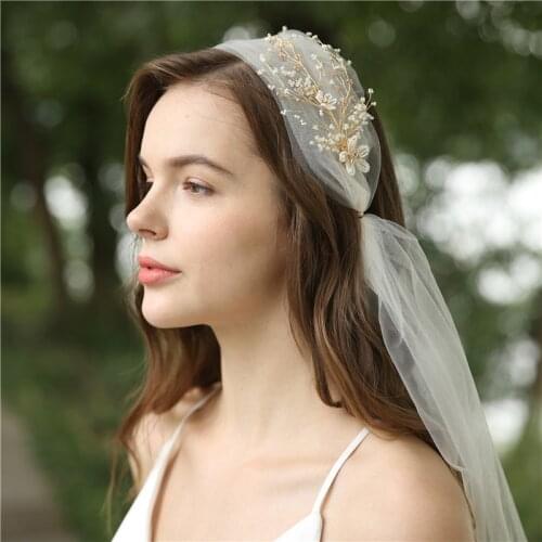 Handmade Beaded Floral Bridal Headpiece Ivory Wedding Veils Party Prom Headwear Brides Hair Accessories