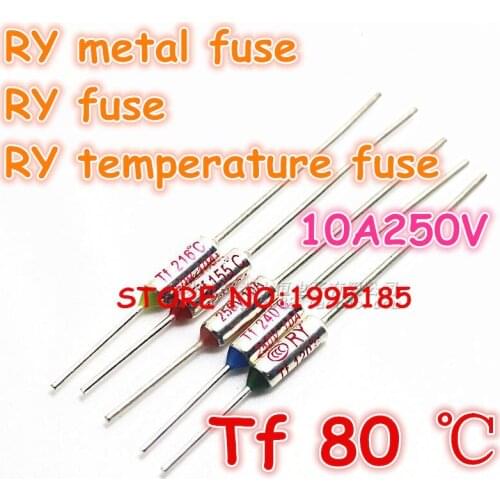 RY 100pcs/lot New Micro thermal fuse 10A250V 80 Degrees 80 C Mini temp fuse metal shell Thermal Cutoff