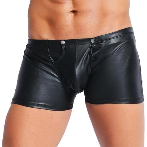 Sexy lingerie Shorts Men Faux Leather Open Crotch latex Pole Dance Erotic Underwear Boxer Shorts Evening Party Clubwear Costumes