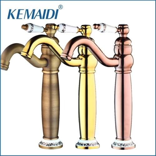 KEMAIDI Retro Bathroom Mixer Rose Gold Polished Antique Brass Basin Sink Swivel Spout Ceramic Banheiro Torneira Mixer Tap Faucet