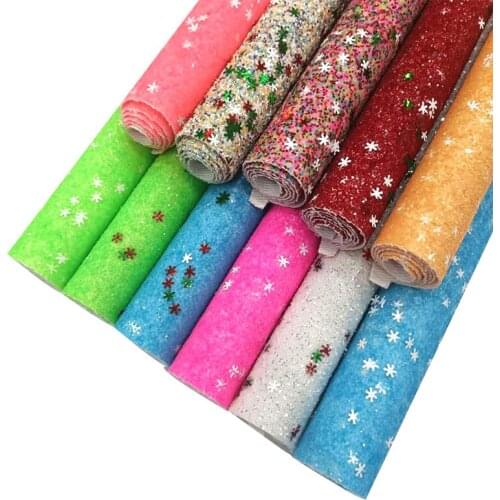 Snowflake Colorful Sequin Chunky Glittre Christmas Faux Leather Fabric Sheet for Christmas Decoration/DIY Accessories/Hair Bow