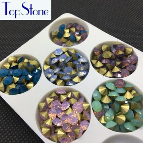 TopStone 5mm 6mm 8mm Glass Crystal Chaton Opal Colors Pointed back Rhinestones For Diy Jewelry Decoration
