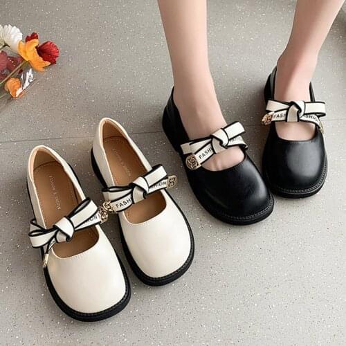 Women Oxford Shoes Retro Bow Mary Janes Shoes Black Loafers Leather Slip on Casual Shoes Low Heels Boat Shoe Zapatos Mujer 9325L