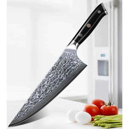 TURWHO 9'' Chef Knife Japanese Damascus Forged Steel Kitchen Knife Professional Gyutou Knives Stainless Steel G10 Handle