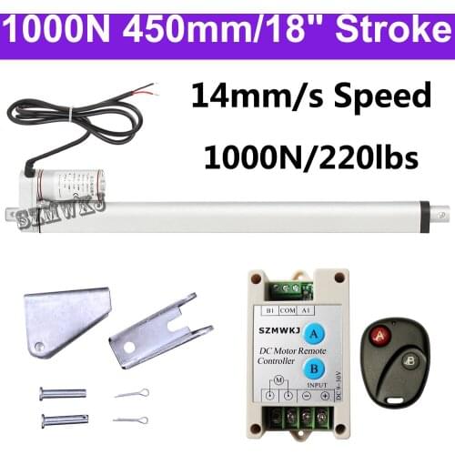 Heavy Duty 1000N DC 12V 450mm 18" Stroke Linear Actuator 14mm/s Spd Door Opener Motor Controller Brackets Bed Lift Table Tools
