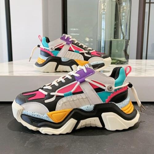 Designer Sneakers Women Shoes 2021 Fashion Genuine Leather Mesh Chunky Sneakers Casual Breathable Lady Vulcanized Shoes Basket