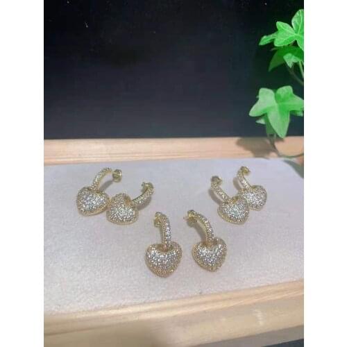 2pairs/lot Womens High Quality new style Heart angel eyes Gold Color Charm Gold CZ Earrings