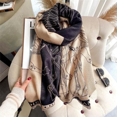 Winter Scarf Women 2021 New Meteor Horse Color Matching Scarf Warm Scarf Imitation Cashmere Shawl Women 180*65cm