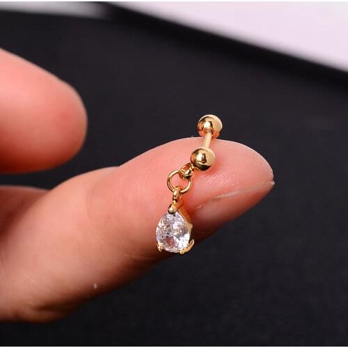 1Pcs Korear Temperament Geometry Round Crystal Zircon Ear Studs Earrings For Women Girls Tragus Cartilage Screw Piercing Jewelry