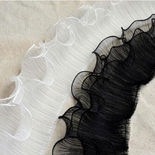 12CM Wide 2021 Modern Embroidery flower tulle lace fabric trim ribbon DIY sewing Ruffle applique collar fringe wedding decor