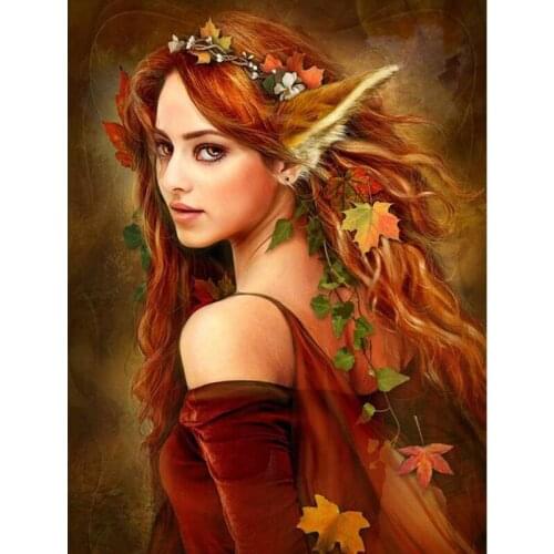 5D DIY Diamond Painting "fox Elf Girl" Fantasy Painting Full Circle Diamond Inlaid Embroidery Cross Stitch Home Decoration Gift