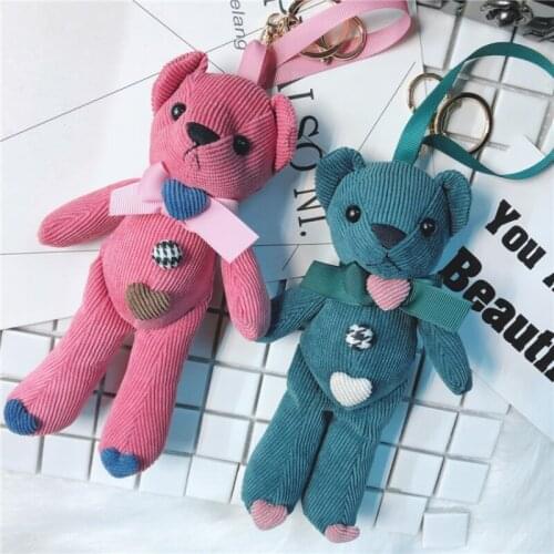Cute Bear Keychain Cartoon Bow Love Key chain Button Charm Bear Womens Bag Keychain Pendant Creative Friends Gift Keychain