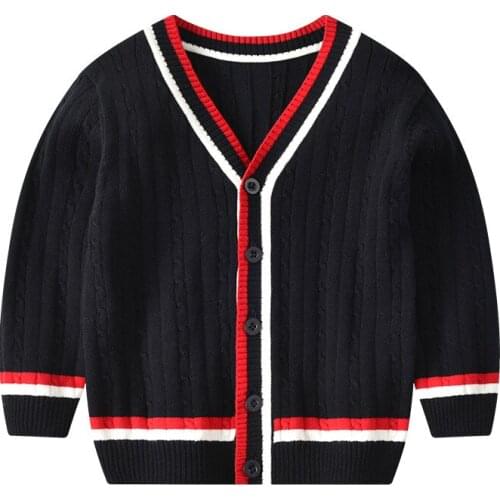 Sweater Kids Boy Single Breasted Kids Boys Sweaters And Tops V-Neck Children Knitting Cardigan Striped Knit Baby Sweater