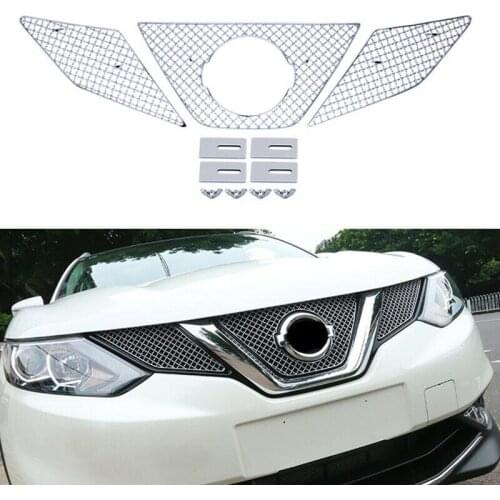 For Nissan Qashqai J11 2014 2015 2016 Honeycomb Style Front Grille Grill Bezel Screening Mesh Cover Cap Trim 3 Pcs / Set