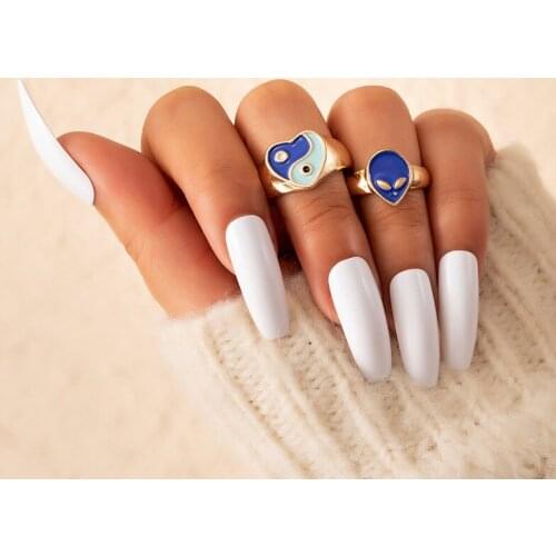 Docona 2pcs/set Gothic Geometry Tai Chi Rings for Women Colorful Dropping Oil Heart Alloy Metal Ring Set Jewelry Anillo 20448