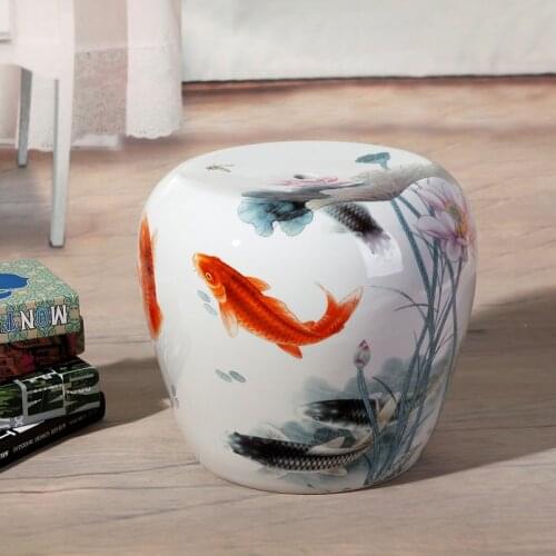 Small fish painting Jingdezhen porcelain Garden stool ceramic stool for dressing table drum chinese chinese porcelain stools