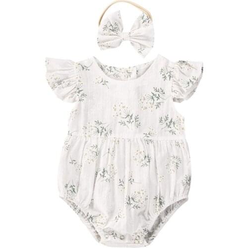 0-24M Newborn Baby Girl Romper Off Shoulder Cotton Floral Printed O-Neck Jumpsuit Fashion Romper Clothing