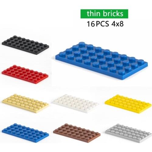 DIY Building Blocks Thin Bricks 16pcs 4x8 Dots Educational Creative Size Compatible With Other Brand Assemble Toys for Children