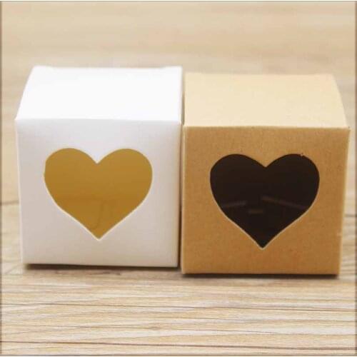 Candy Heart shape window papar box hot sale new 5x5x5cm 10pcs /20pcs Favorate vintage kraft /white color gift Candy /party box