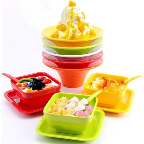 Melamine dessert bowl set porcelain like tableware colorful plastic bowl Ice cream creative salad bowl serving bowl spoon plate