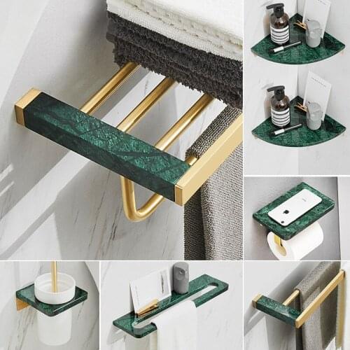 Bathroom Accessories Set Brass Marble Paper Holder Towel Bar Soap Basket Towel Rack Toilet Brush Hook Bathroom Hardware Set