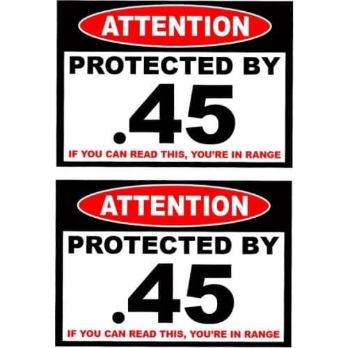 New Protected By 45 Warning Gun Cover Scratches Car-Sticker Decal for Bumper Rear Windshield Other Vehicle KK Car Decal