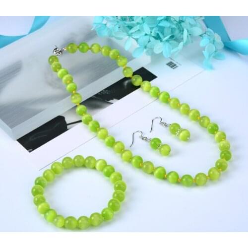 Natural Opal 10mm New Green Bead Set Chain Opal Necklace Bracelet Earrings 10mm Blue Bead Set Chain Female Jewelry Design
