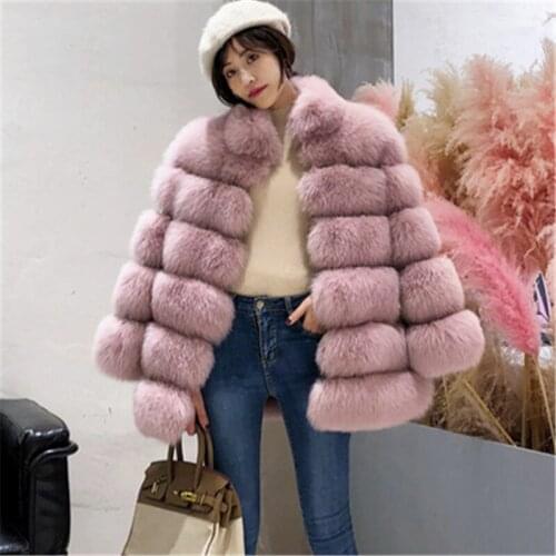 2021 Winter Fashion New Mid-Length Stand-Up Collar Long-Sleeved Imitated Fox Fur Thick Warmth Fur Coat Women Trendy H295
