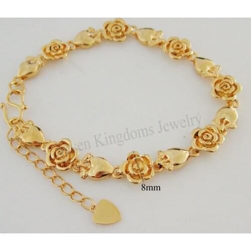 NEW YELLOW GOLD COLOR GP VIVID FLOWER STRAWBERRY LINKS 6.7"+1.2" ANKLET BRACELET