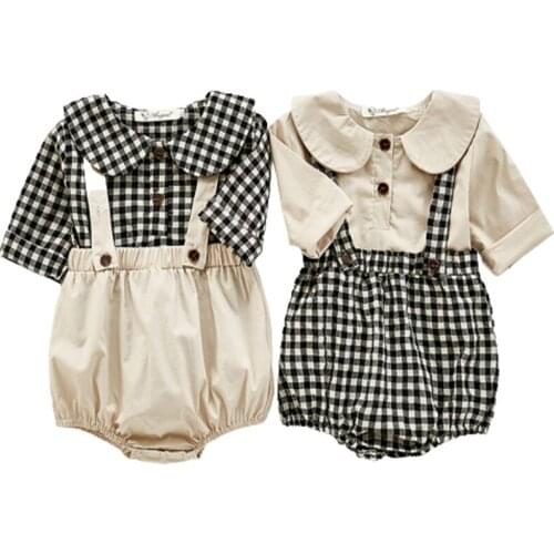 Autumn Baby Clothing Girls Plaid Suit Little Pumpkin 0-3Yrs Baby Bodysuits and Blouse 2pcs Infant girls Boys Clothes Set Cotton